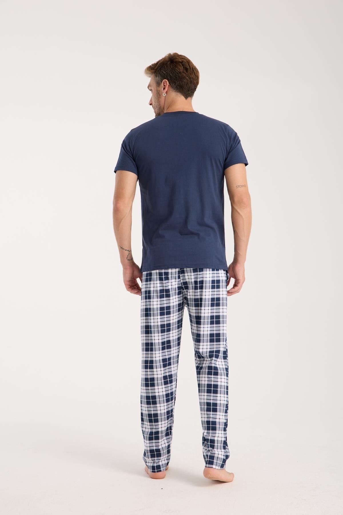 Akbeniz Erkek Lacivert Düğmeli Yaka Kısa Kollu Pijama Takımı Akbeniz 6877 - Görsel 4