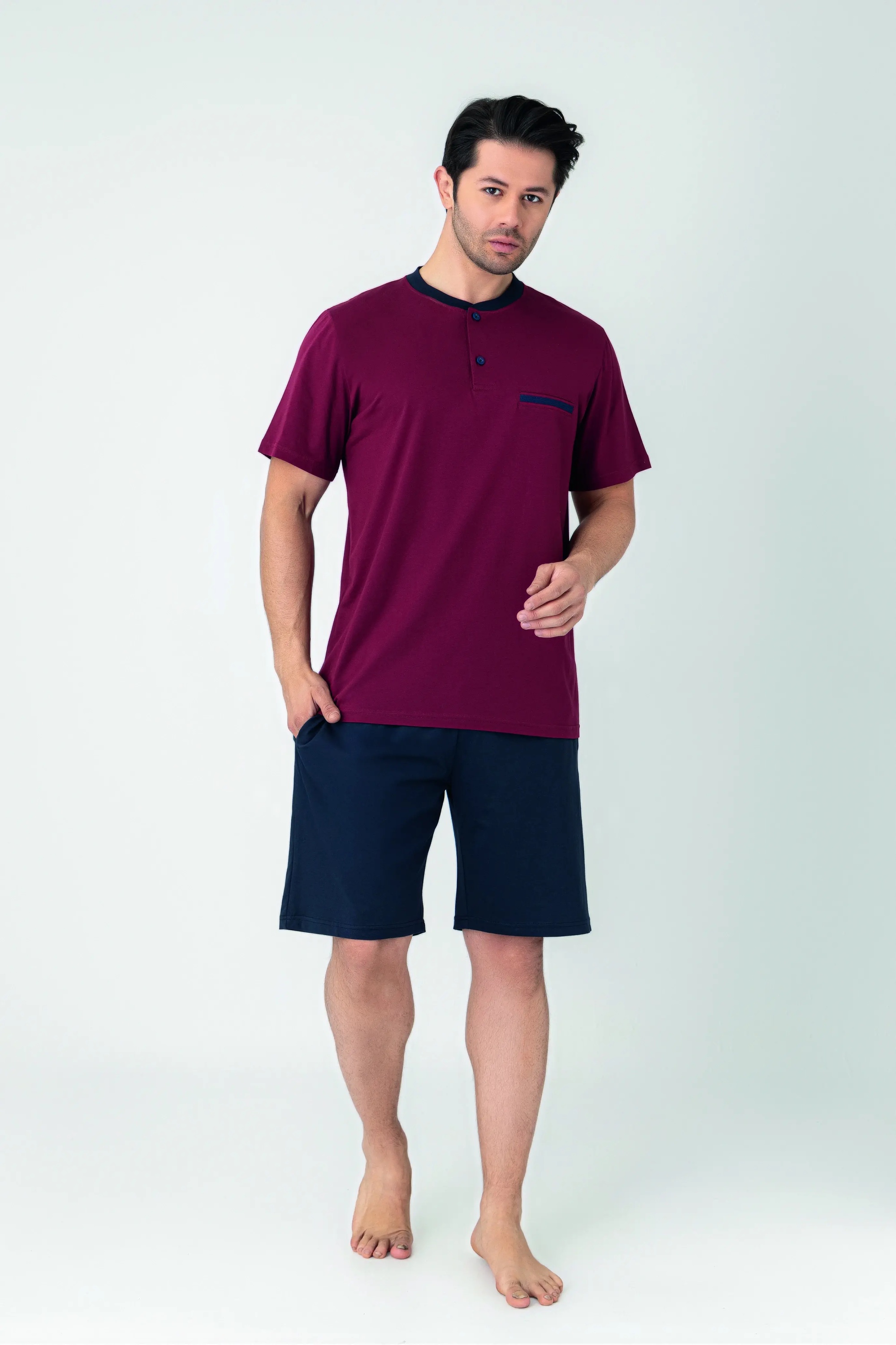 Erkek Modal Patlı Kısa Kol Şort Confeo C940-107 - Bordo