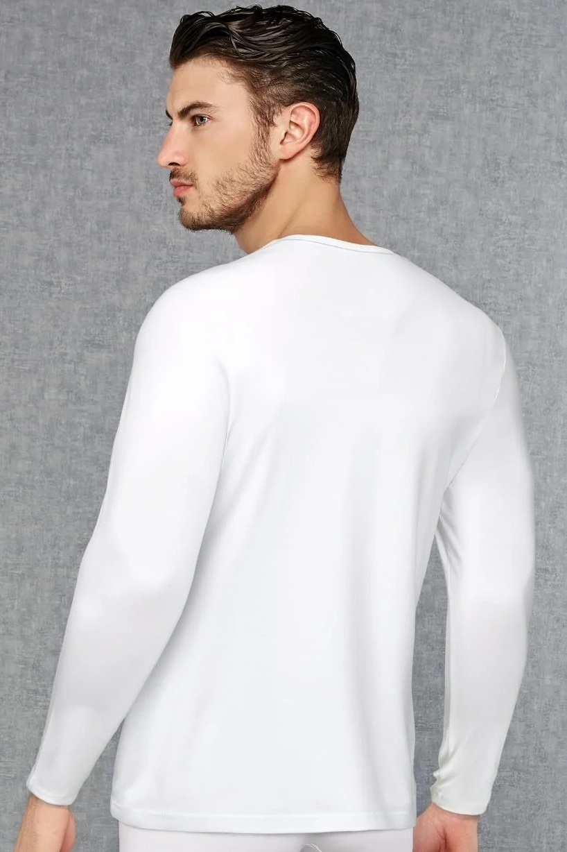 Modal Uzun Kol Bisiklet Yaka Erkek T-shirt Doreanse 2900 - Beyaz