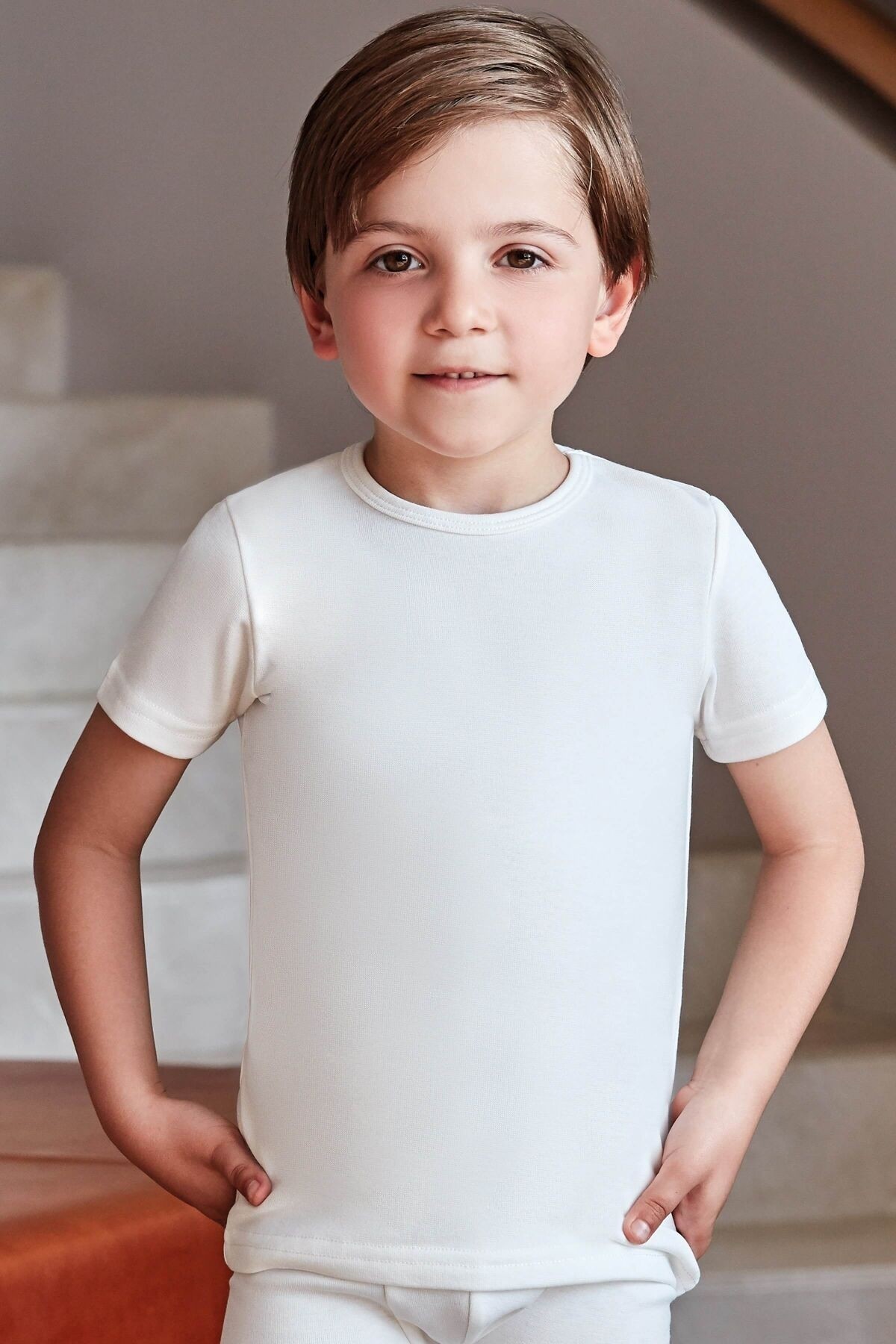 Goldenbay Erkek Kız Çocuk Kısa Kollu İçlik Termal 2539 - Ekru