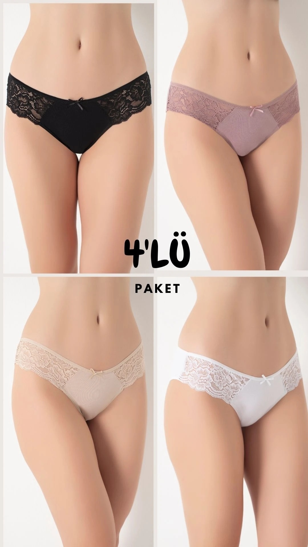 Kadın Dantelli Külot 4'lü Paket Confeo C804-003 - Asorti3