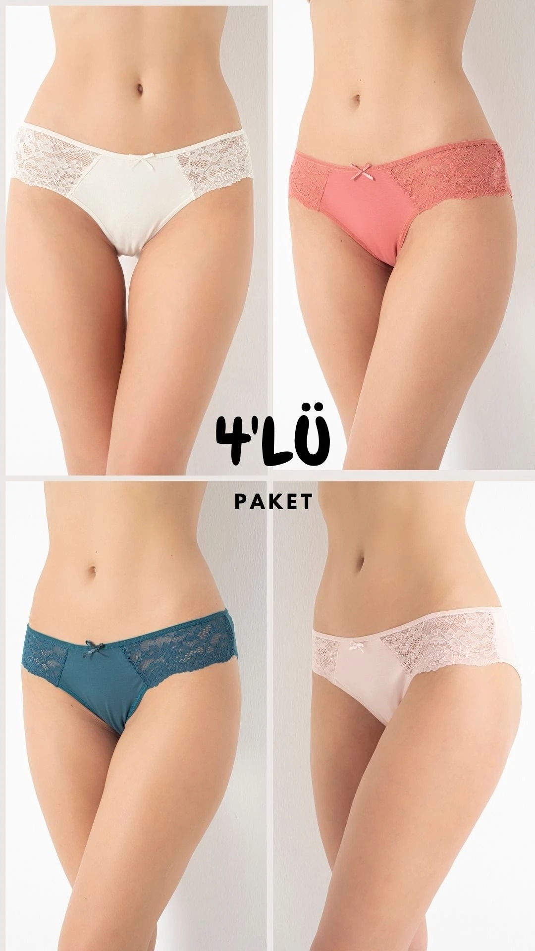 Kadın Dantelli Külot 4'lü Paket Confeo C804-003 - Asorti3