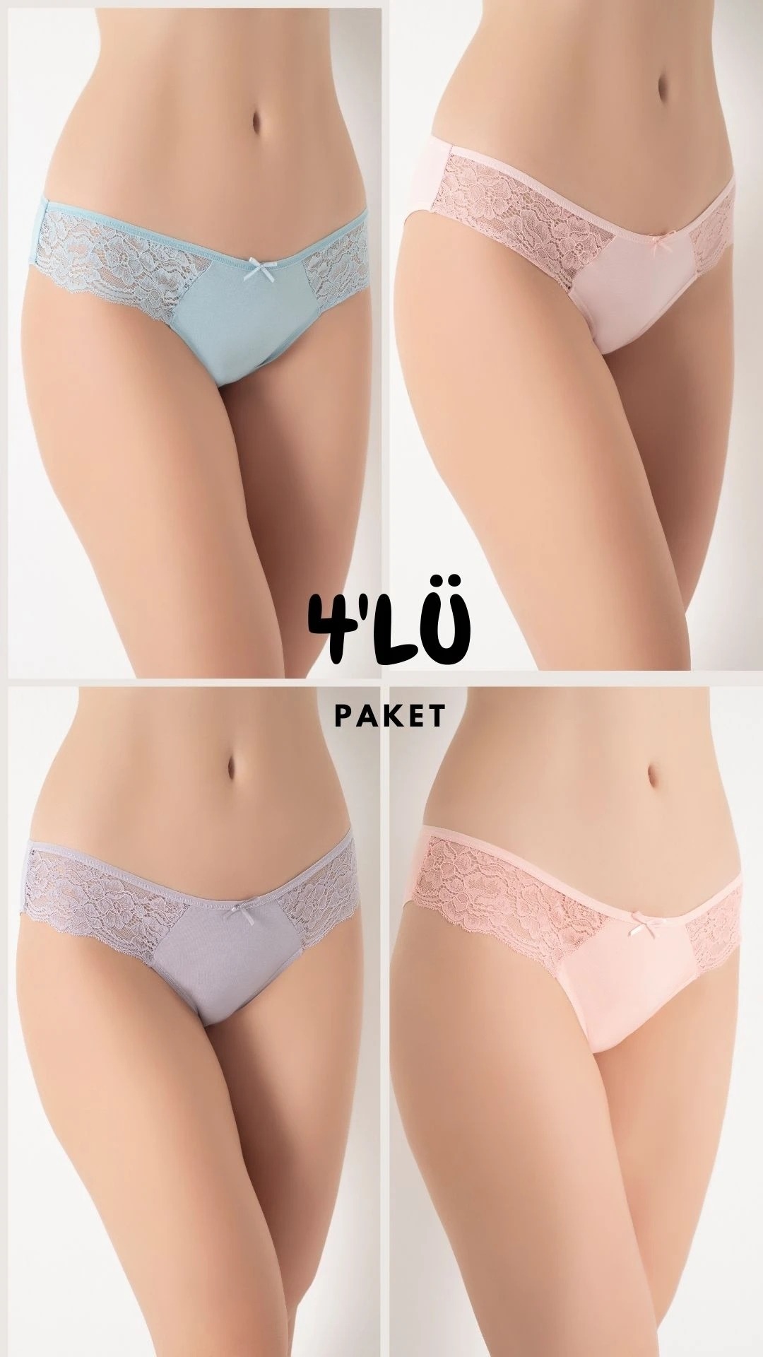 Kadın Dantelli Külot 4'lü Paket Confeo C804-003 - Asorti3