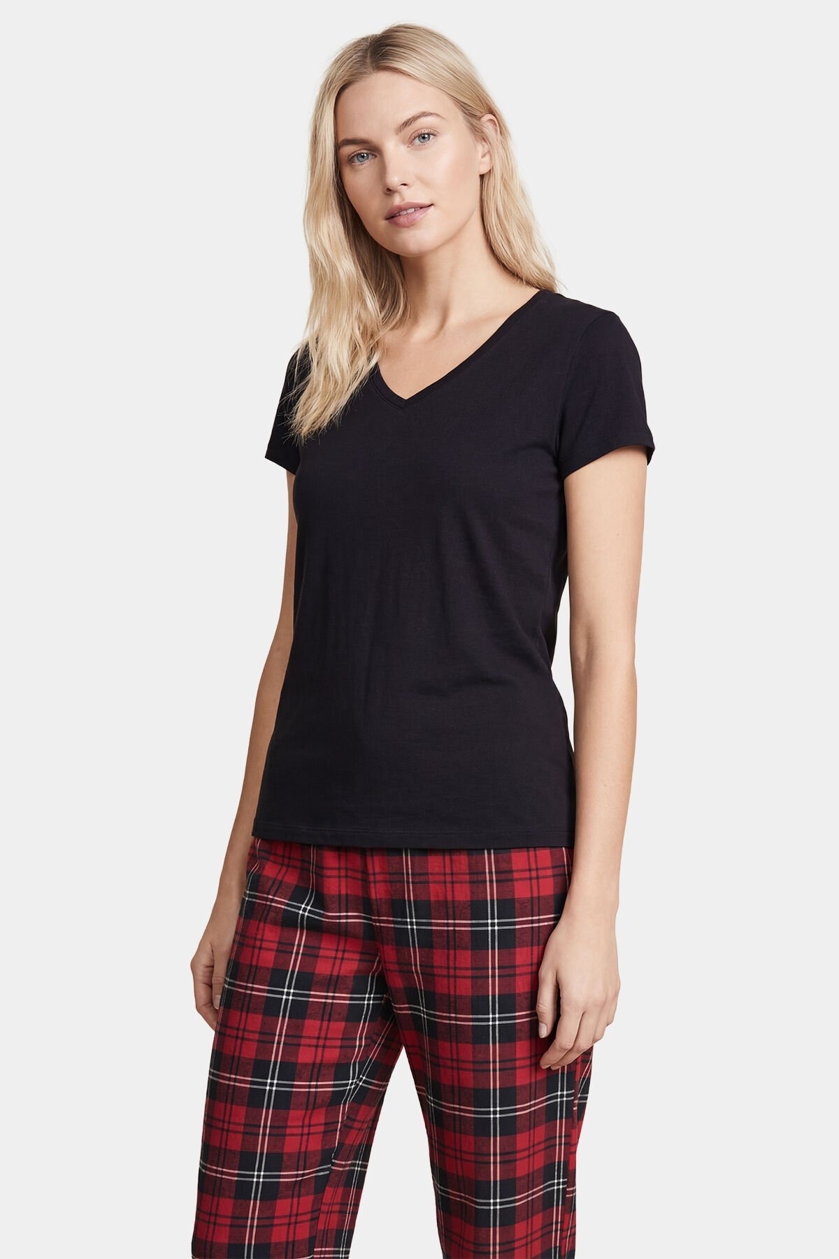 Pamuklu Ekoseli Kırmızı Kadın Pijama Takımı Türen 3618 - Kırmızı