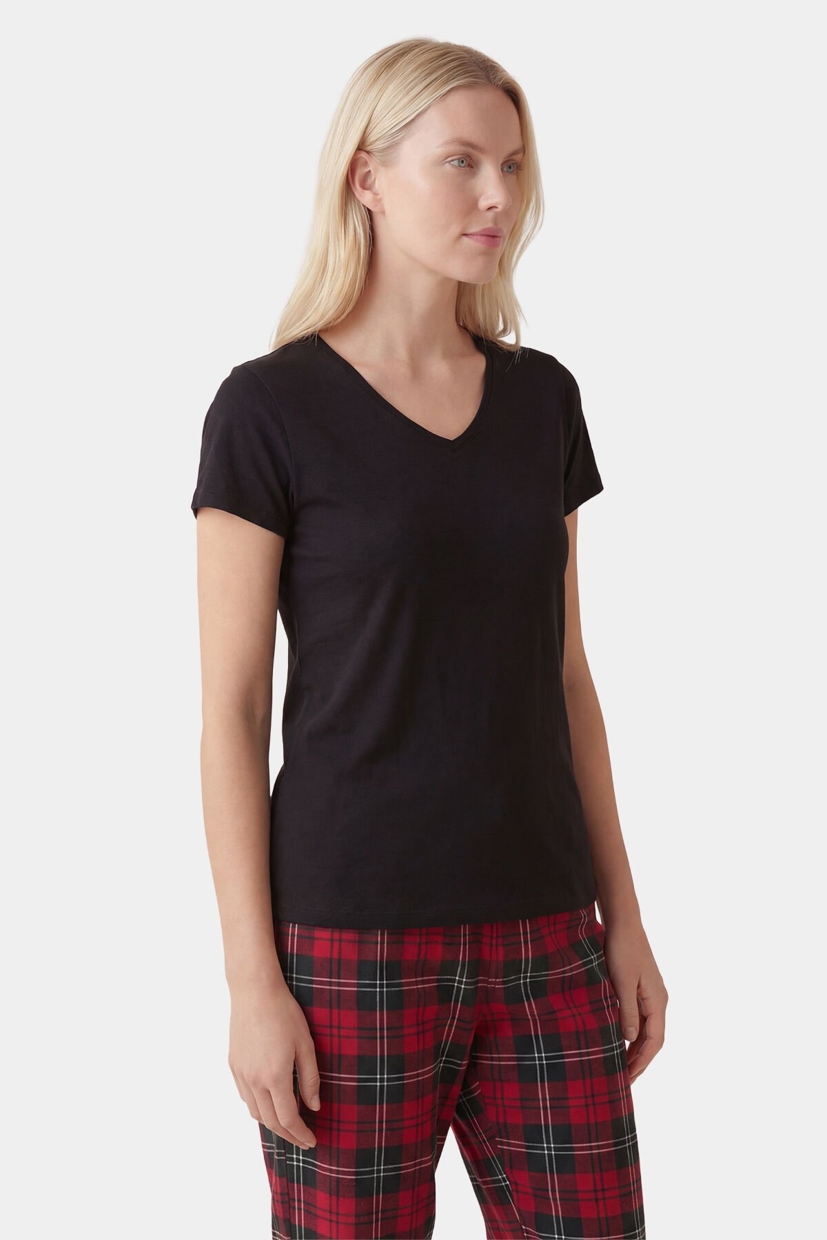 Pamuklu Ekoseli Kırmızı Kadın Pijama Takımı Türen 3618 - Kırmızı