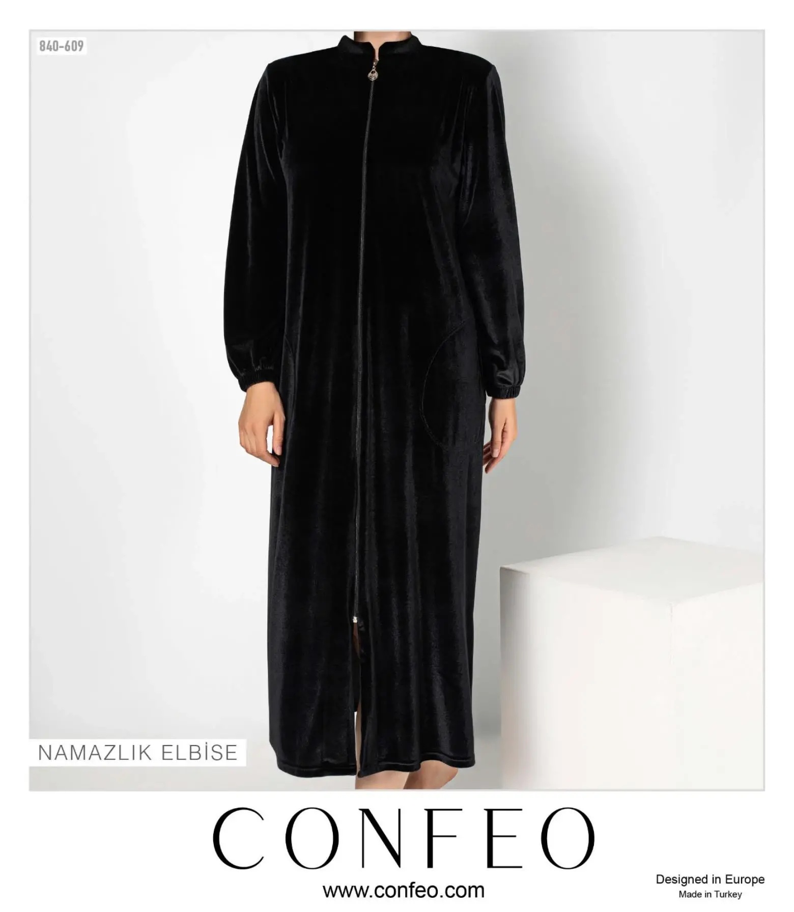 Kadın Kadife Namaz Elbisesi Confeo C840-609 - Siyah