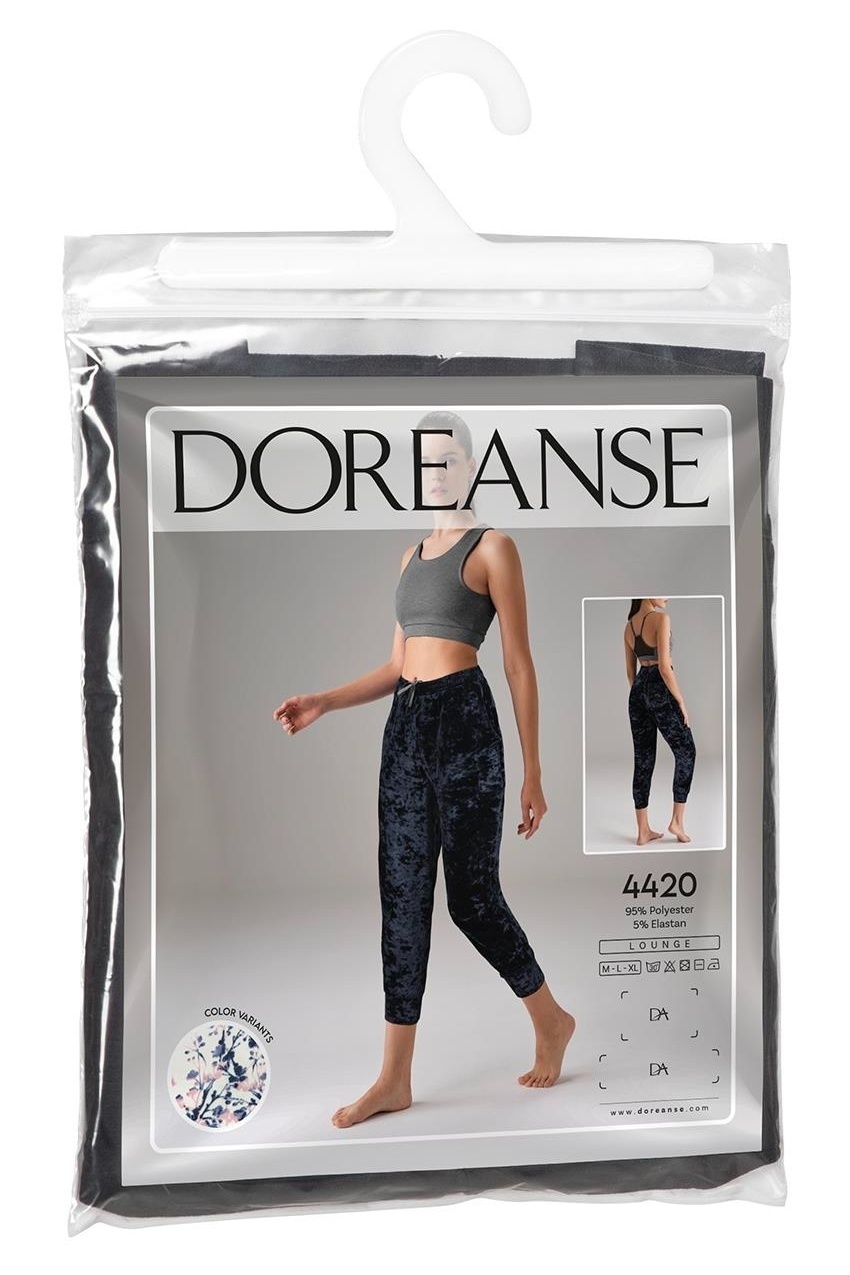 Kadife Beli Lastikli Capri Kadın Pijama Altı Doreanse 4420 - Lacivert