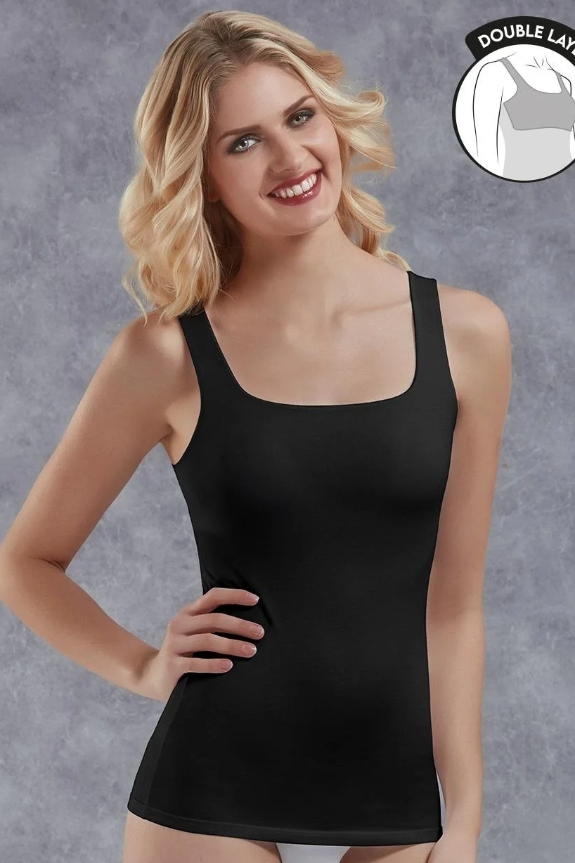 Kalın Askılı Çift Katlı Modal Pamuk Kadın Atlet Doreanse 9206 - Siyah