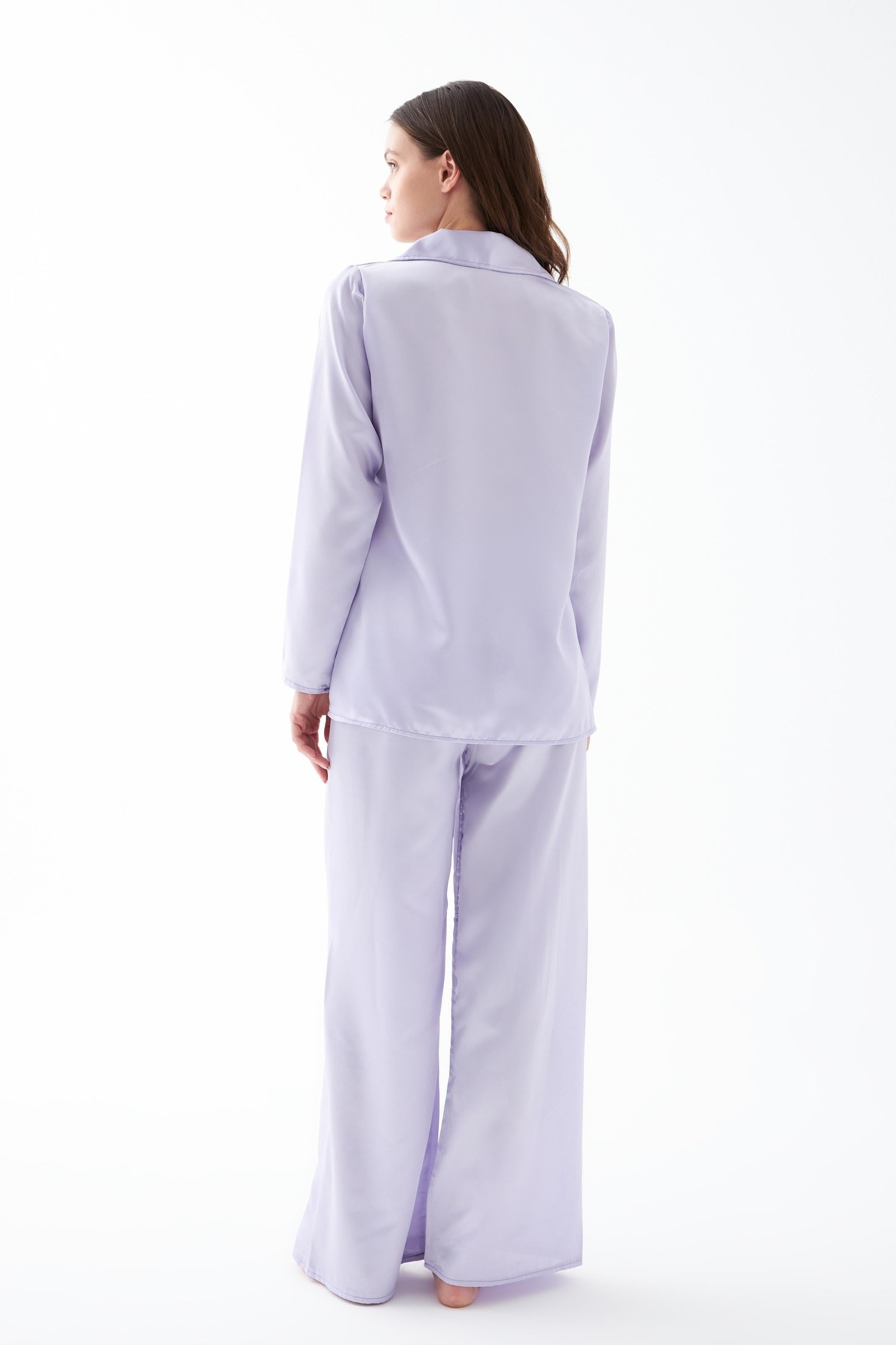Kadın Lila Oversize Saten Pijama Takımı Akbeniz 27960 - Lila