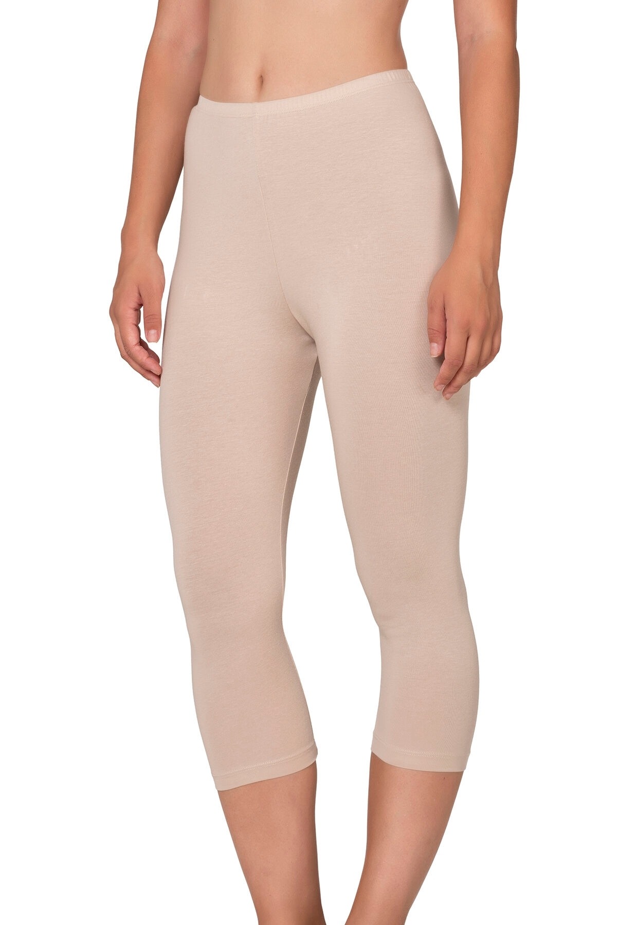 Kadın Premium Kumaş Modal Pamuklu Diz Altı Düz Kapri Tayt Esnek Rahat Yumuşak Özkan 27778 - Taş