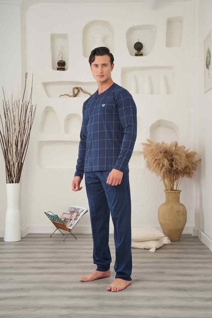 Kareli Süprem Erkek Pijama Takımı Bone Club 5873 - Lacivert