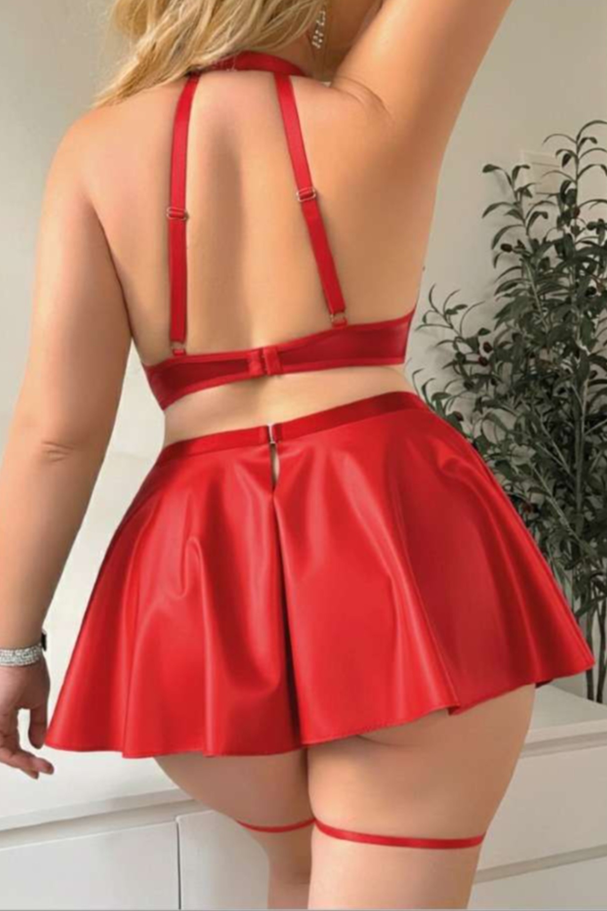 Kırmızı Lame Şeffaf Dantel Detaylı Body Real Passione 40028 - Kırmızı