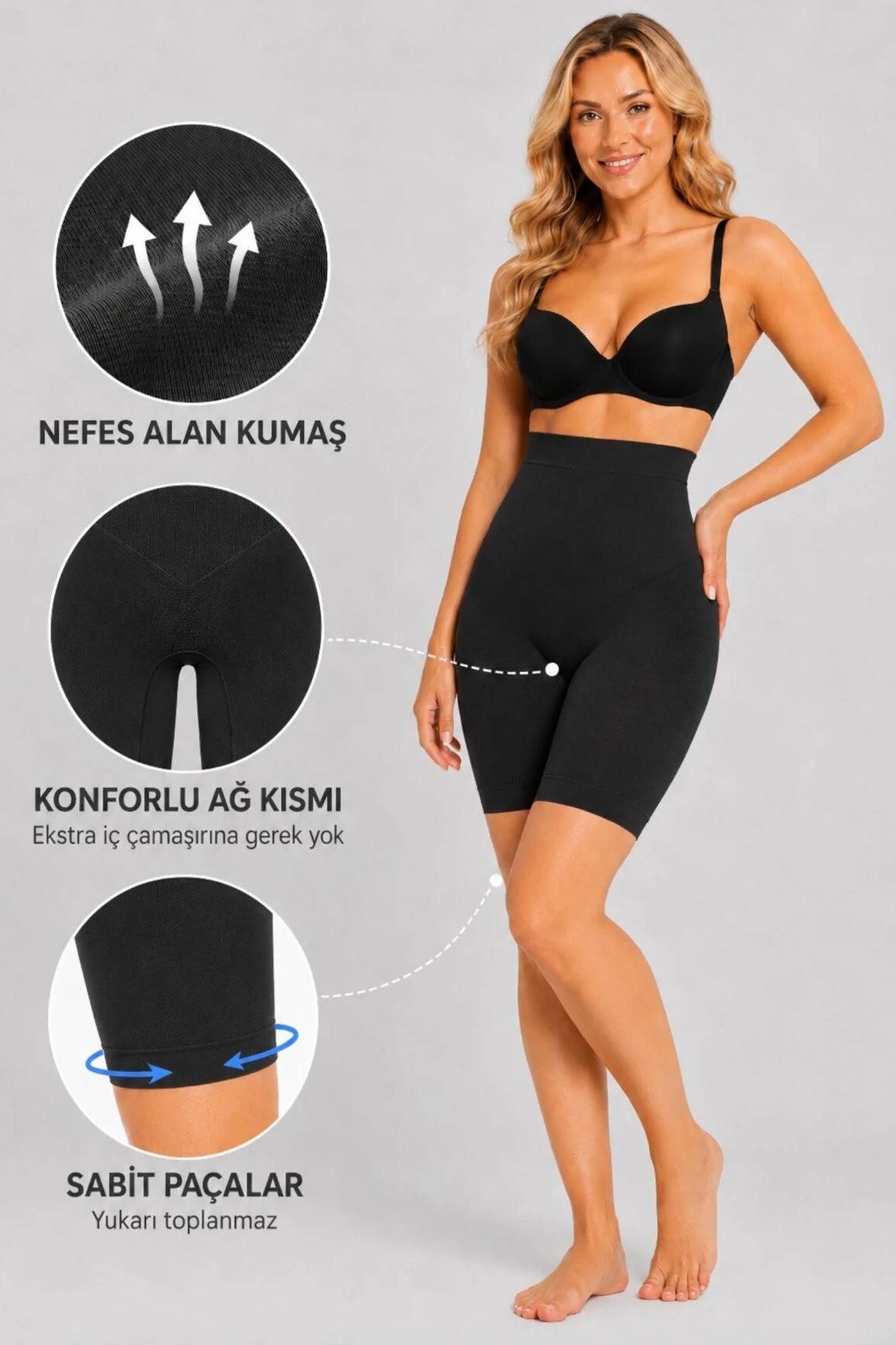 Kısa Paçalı Toparlayıcı Yüksek Bel Korse FormActive 1011 - Siyah