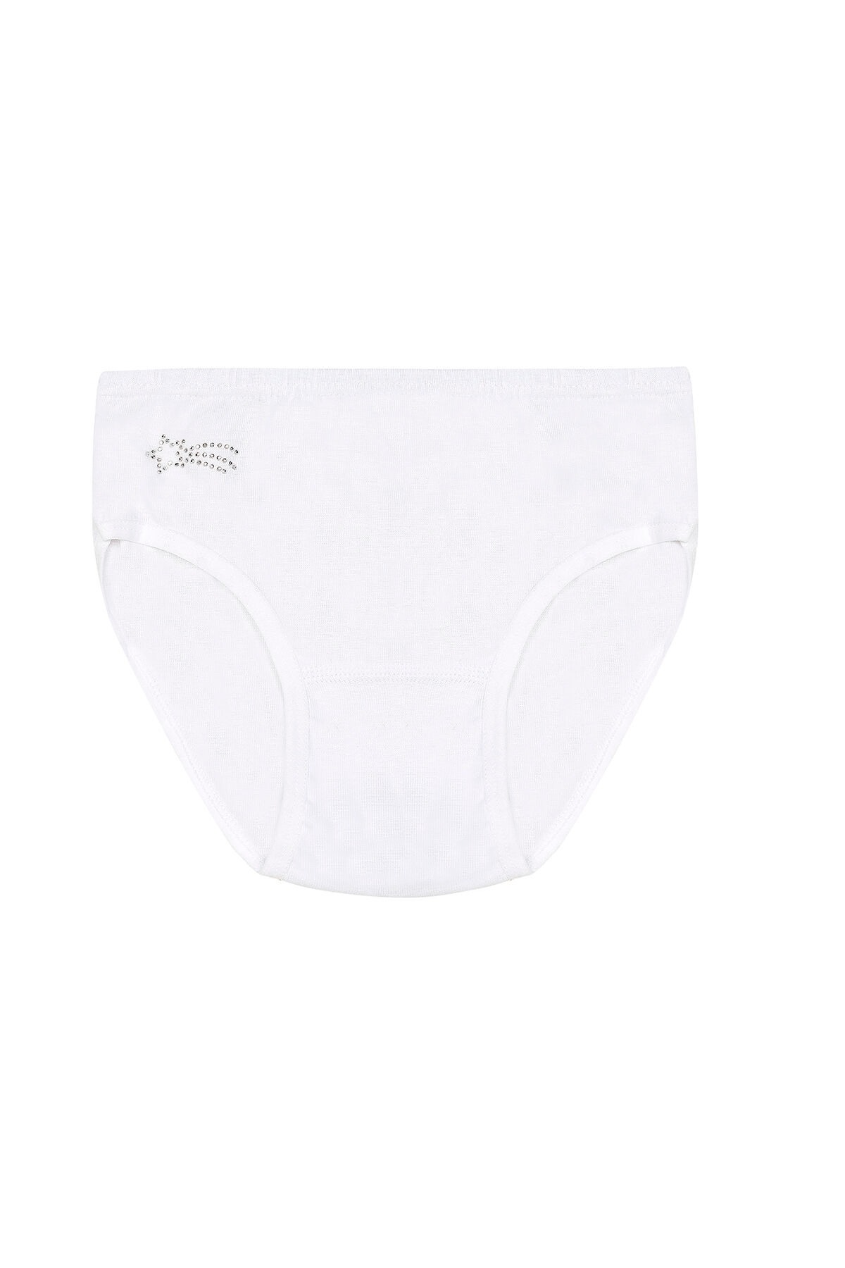 Kız Çocuk %100 Pamuklu Ribana Esnek Rahat Taş Detaylı Slip Külot 10'lu Paket Özkan 0840 - Beyaz