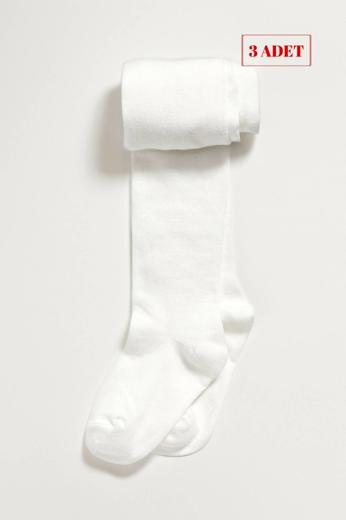 Kozal 3'lü Pamuklu Çocuk Külotlu Çorap CKOZ01442-1 - Beyaz