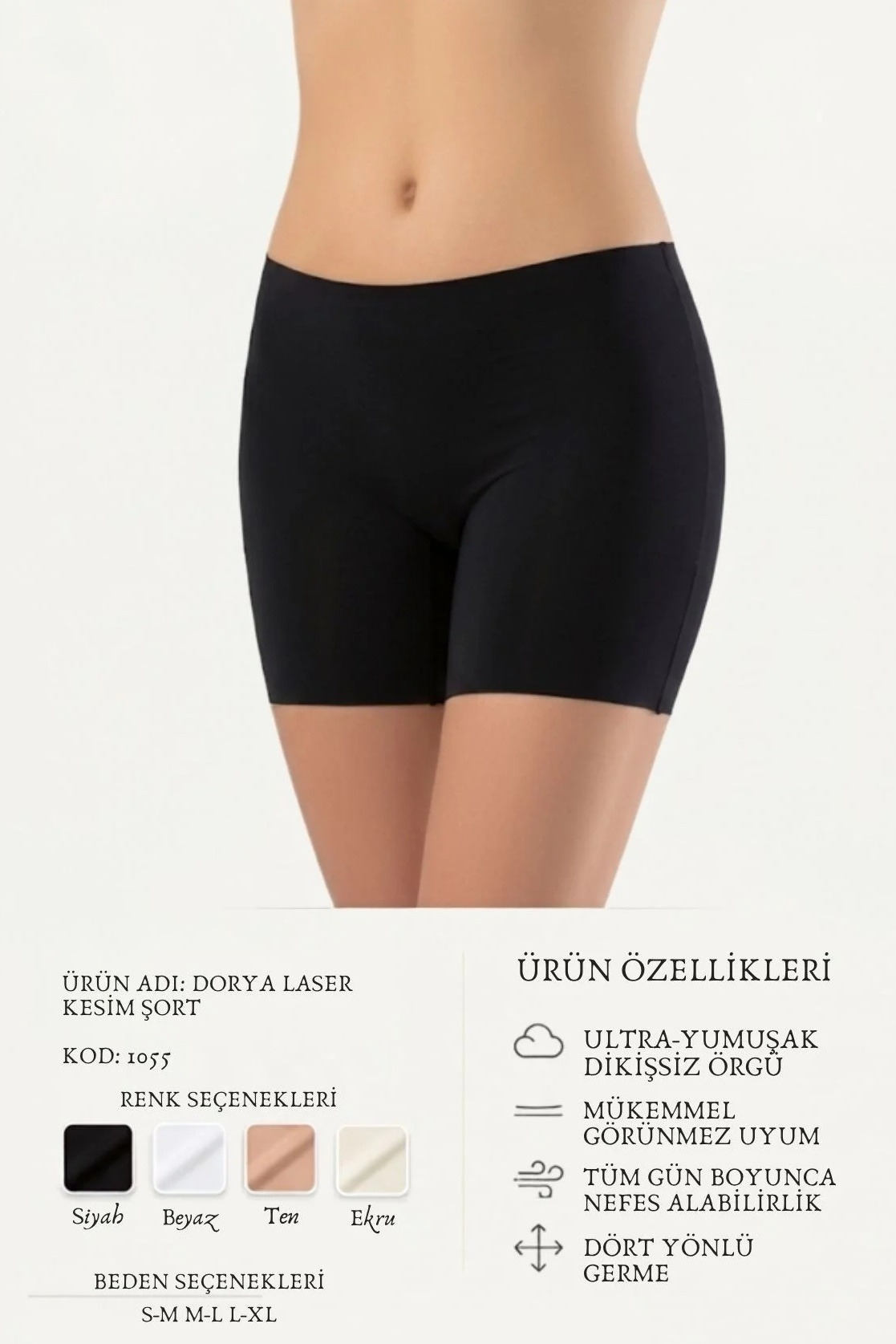 Lazer Kesim Boxer Kadın Anı Dorya 1055 - Siyah