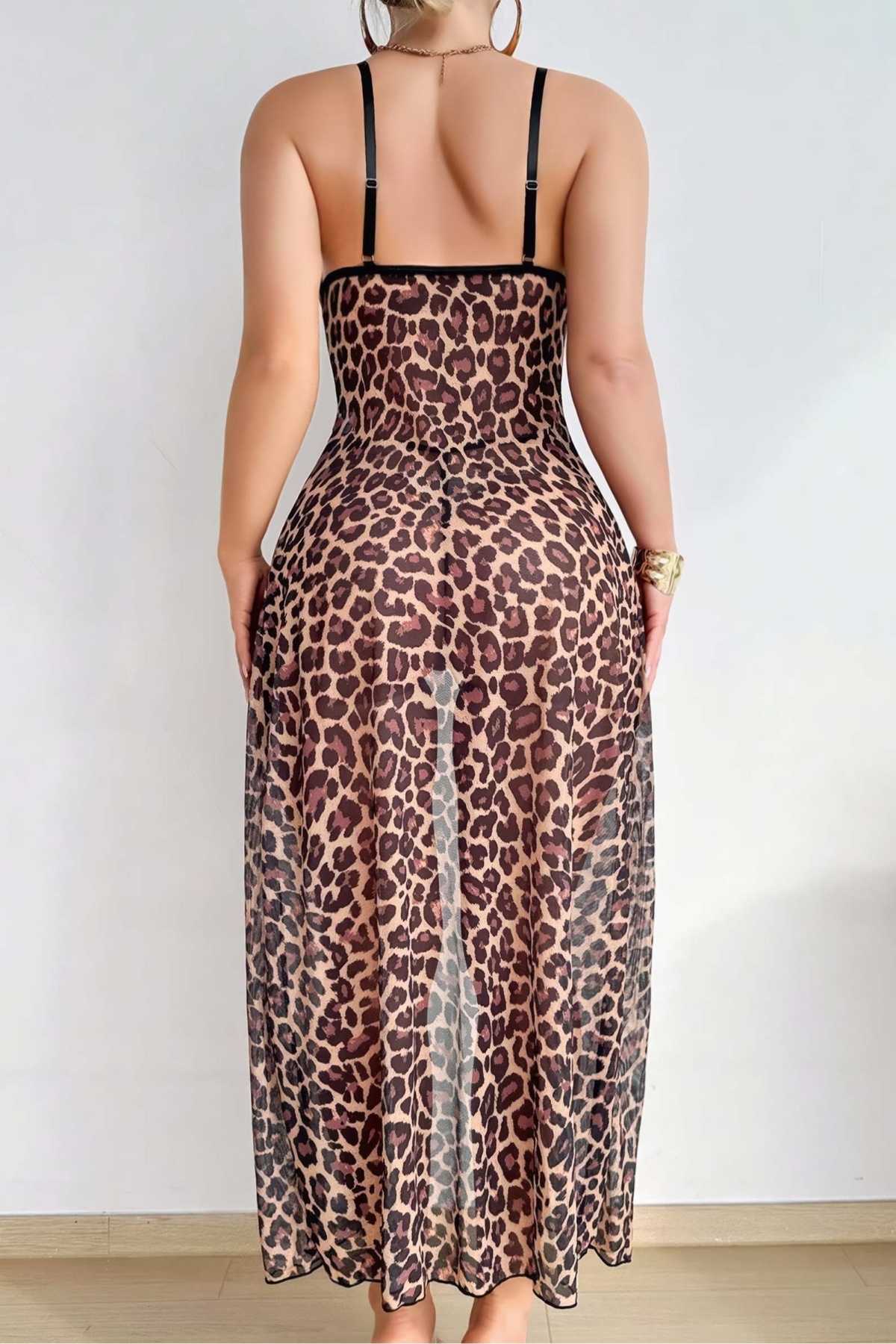 Leopar Desenli Tek Parça Body Lily Bianca 273 - Siyah