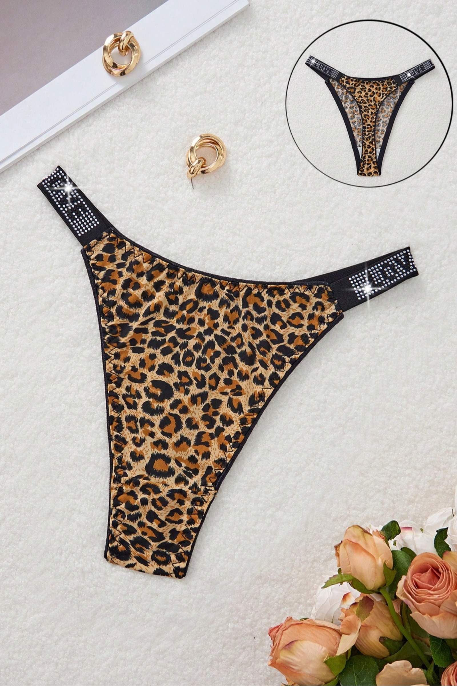 Leopar Fantazi Tanga Şeritli Feel Lady F1067 - Kahverengi