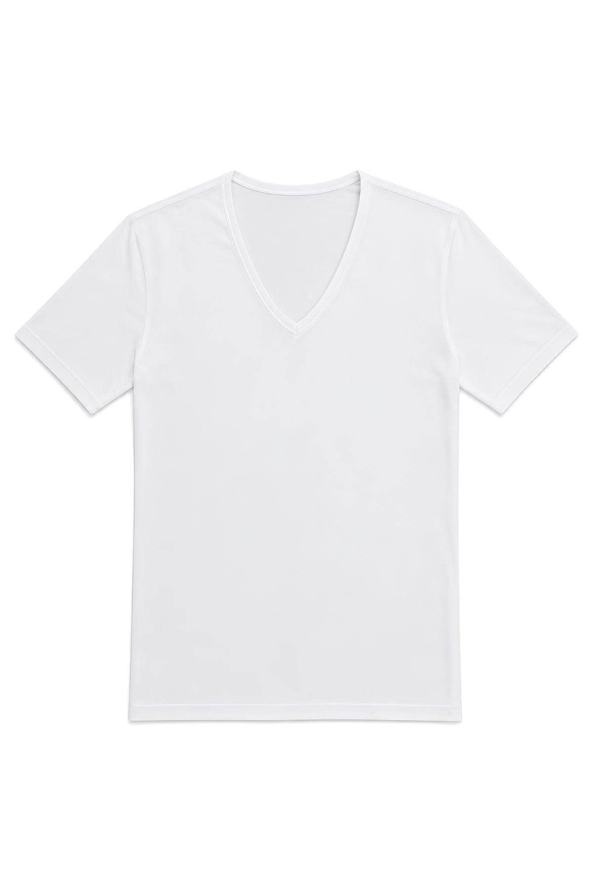 Likralı Derin V Yaka Erkek T-Shirt Beyaz Yıldız 355 - Beyaz