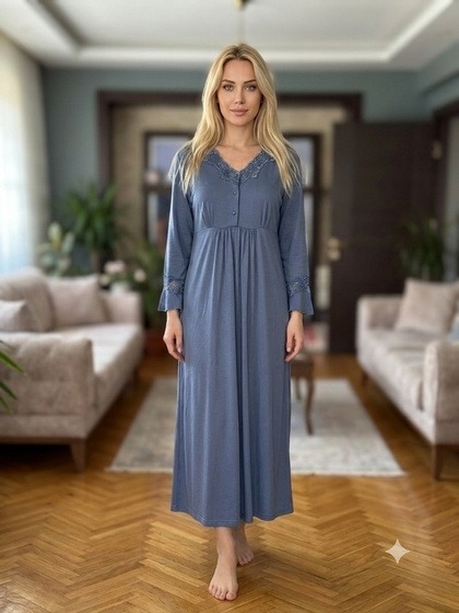 Likralı Saten Kadın 3'lü Pijama Takımı Bone Club 6327 - Mavi