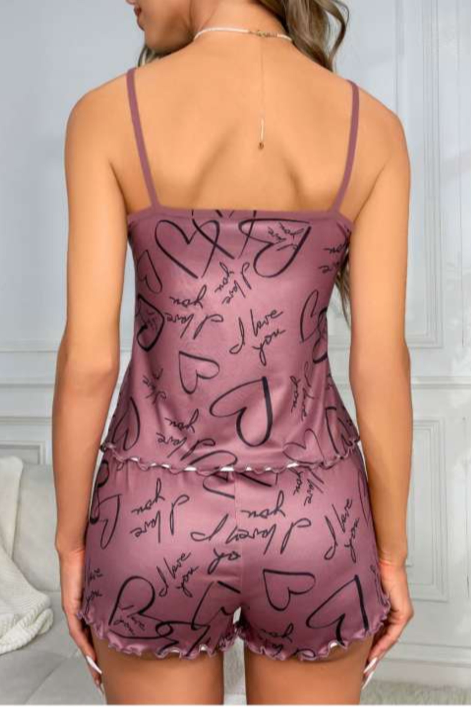 Love Desenli Yazlık Şort Pijama Takım Real Passione S-45 - Pembe