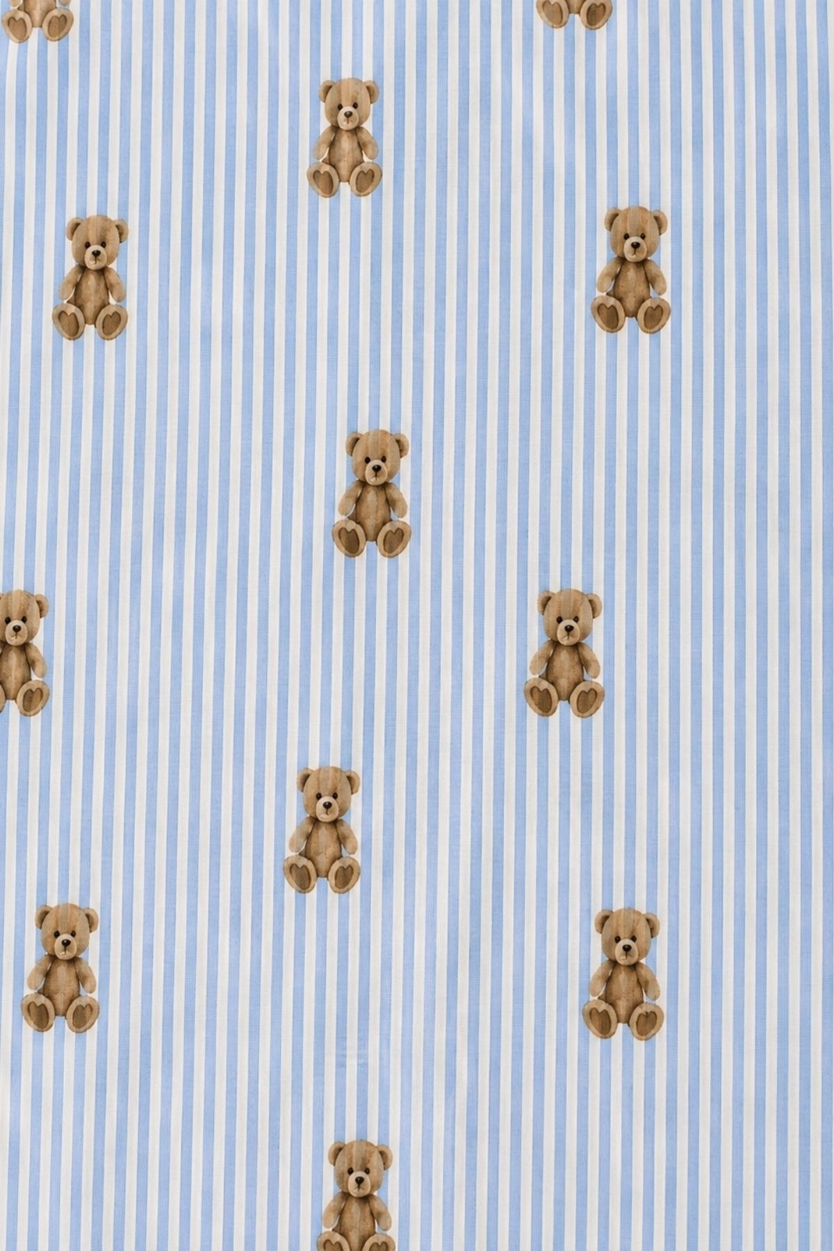 Mavi Çizgili Ayıcık Desenli Gömlek Yaka Düğmeli Uzun Kollu Kadın Pijama Takımı Bella Notte 61317 - Mavi