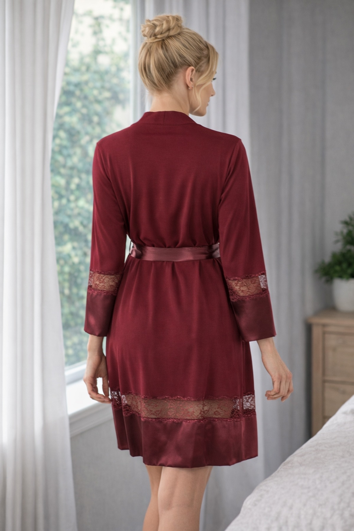 Miorre Dantelli Penye Sabahlık - Bordo