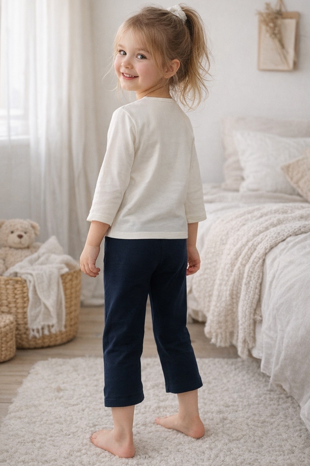 Miorre Kız Çocuk Pijama Takımı - 001-038034 - Ekru-Lacivert