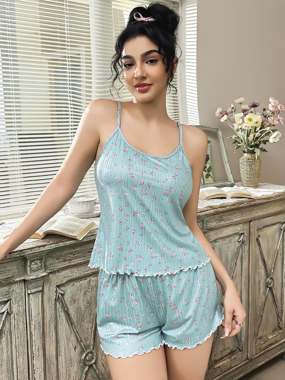 Yeşil Şort Pijama Takım Nightlight 3775 - Görsel