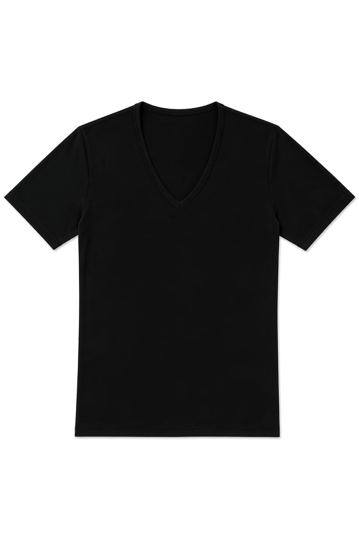 Pamuklu Derin V Yaka Erkek T-Shirt Siyah Yıldız 356 - Siyah