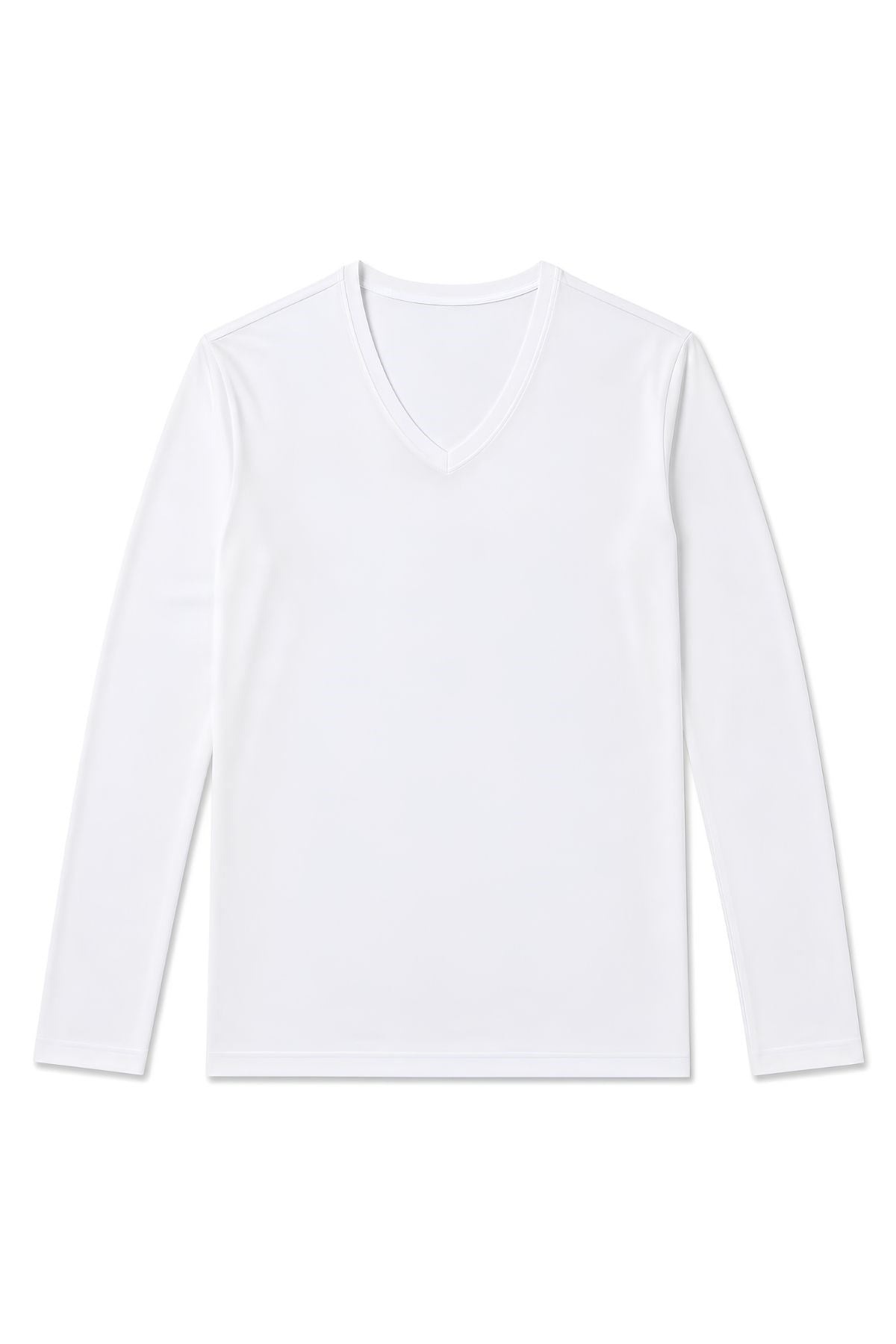 Pamuklu Likralı V Yaka Uzun Kol Erkek T-Shirt Beyaz Yıldız 350 - Beyaz