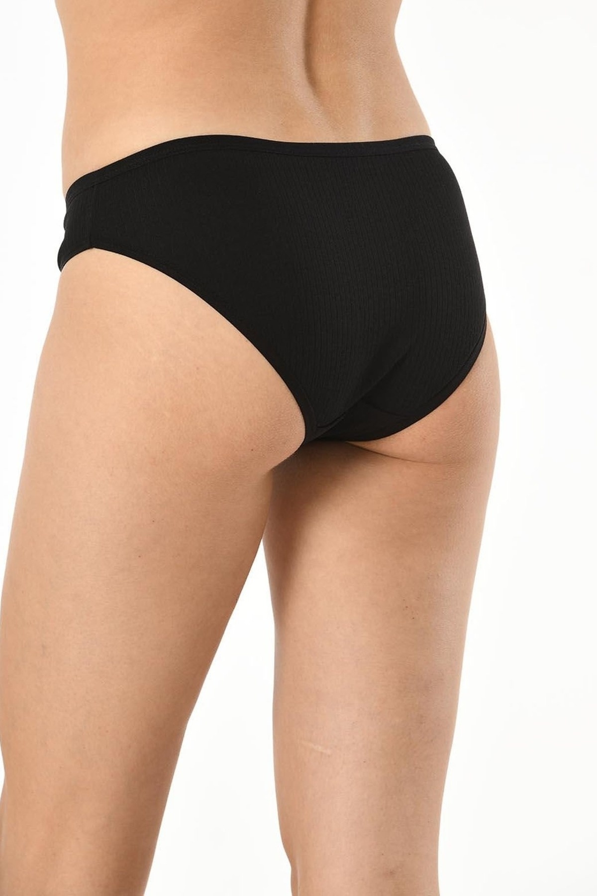 Pamuklu Raporlu Ribana Kadın Bikini Külot Kota 5026 - Siyah