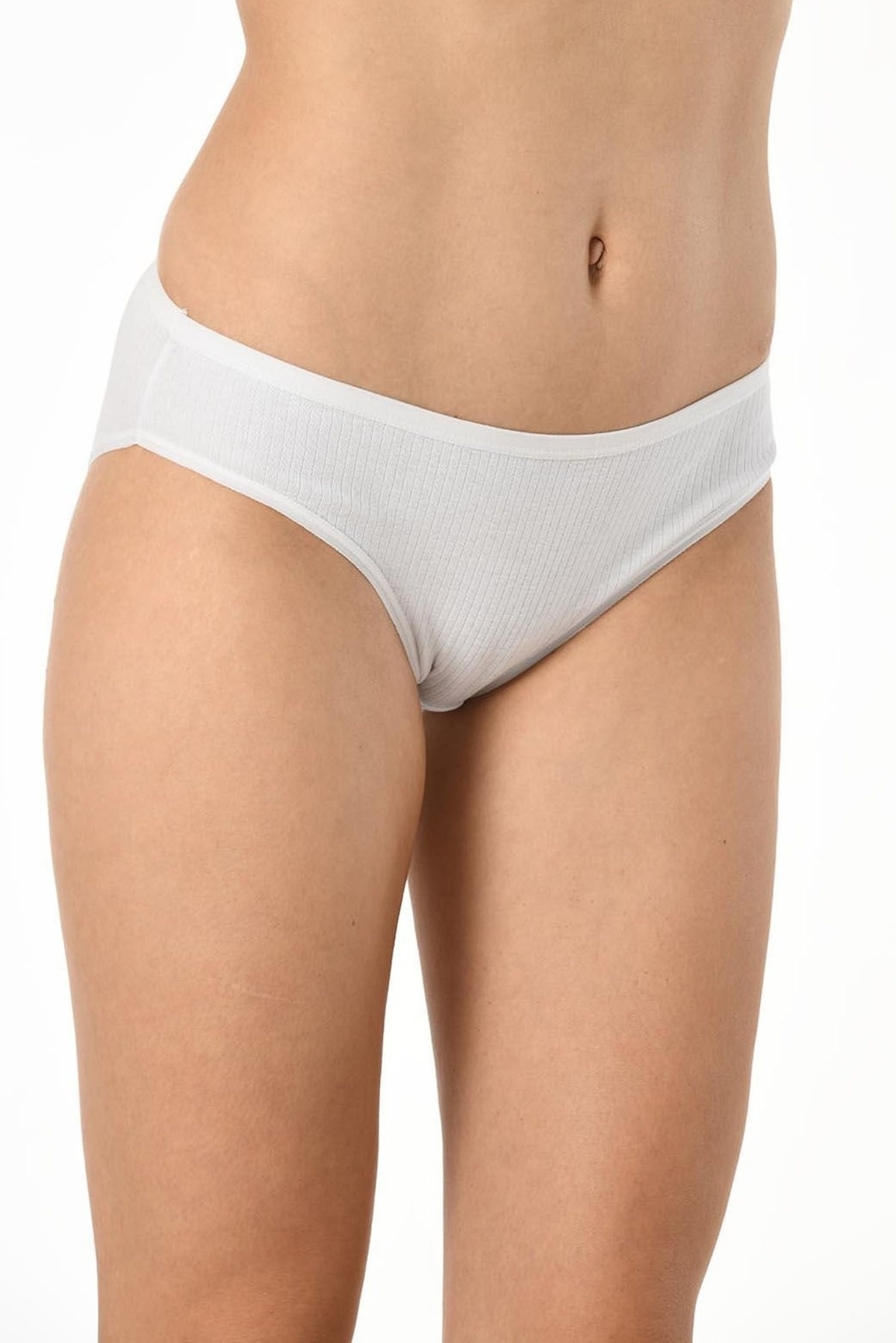 Pamuklu Raporlu Ribana Kadın Bikini Külot Kota 5026 - Beyaz