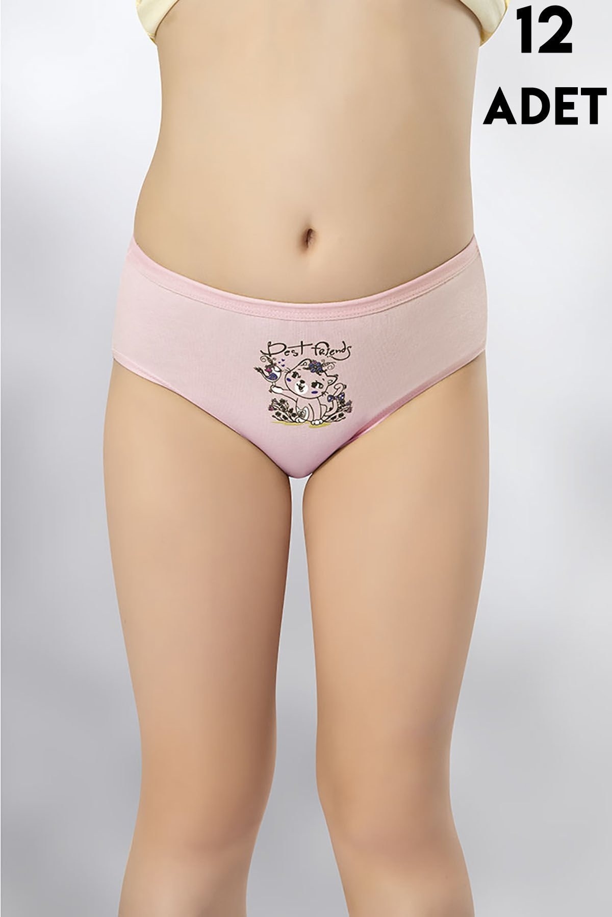 Parça Baskılı Penye Kız Çocuk Bikini Külot 12'li Kota 3410 - Asorti