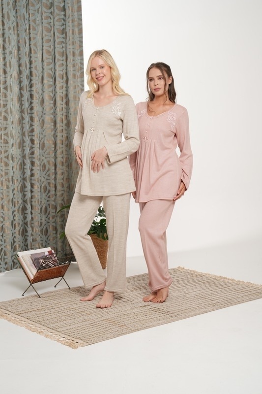 Bone Club Peluş Hamile Lohusa 3'lü Pijama Takımı Bone Club 6106 - Görsel 2