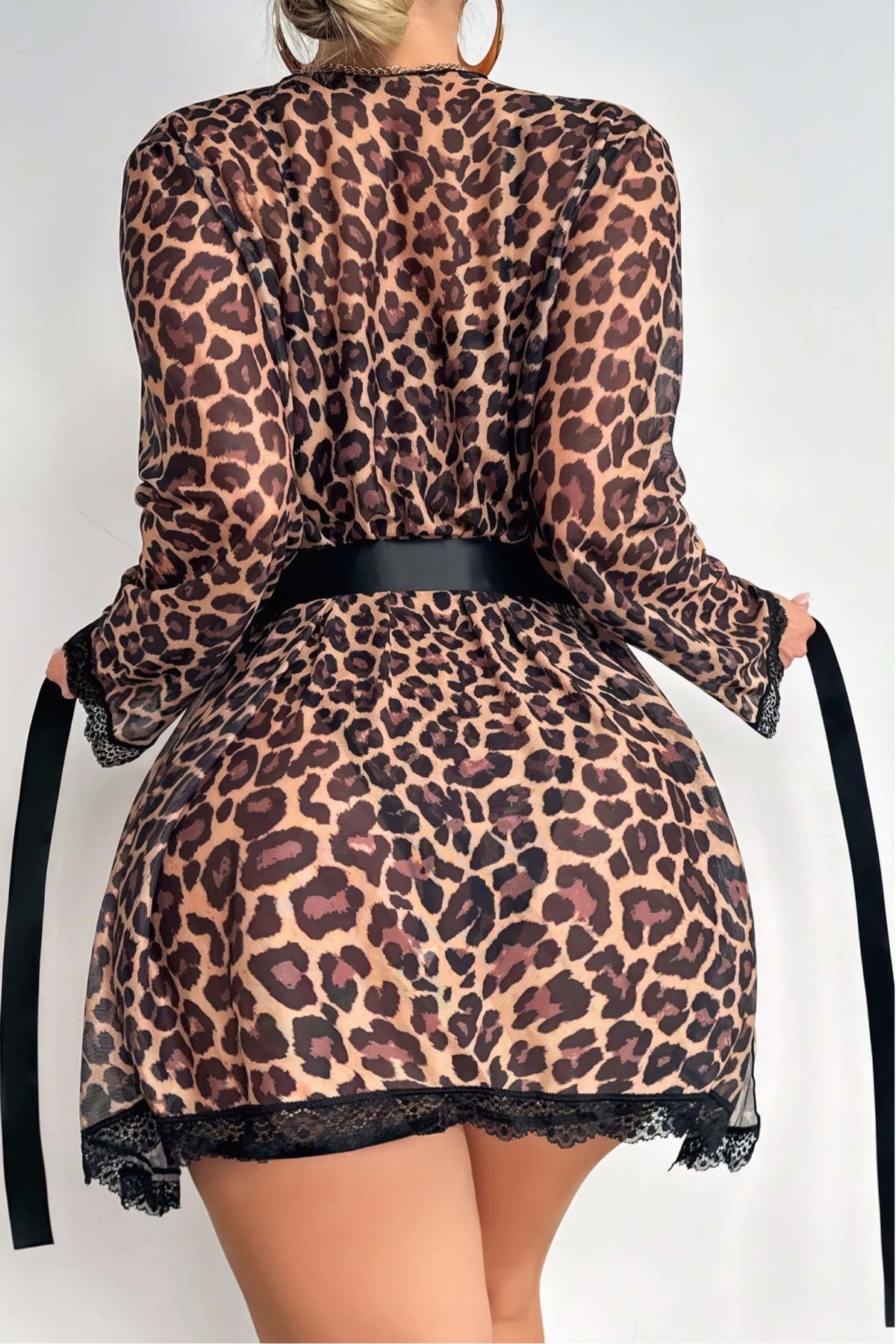 Dantel Detaylı Jartiyer İpli Leopar Body Lily Bianca 258 - Siyah