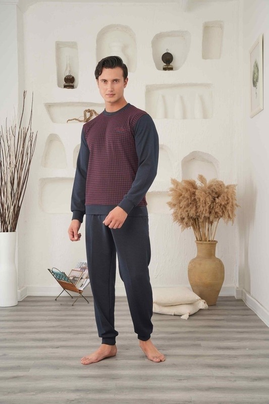 Sıfır Yaka Erkek Pijama Takımı Bone Club 5970 - Kırmızı