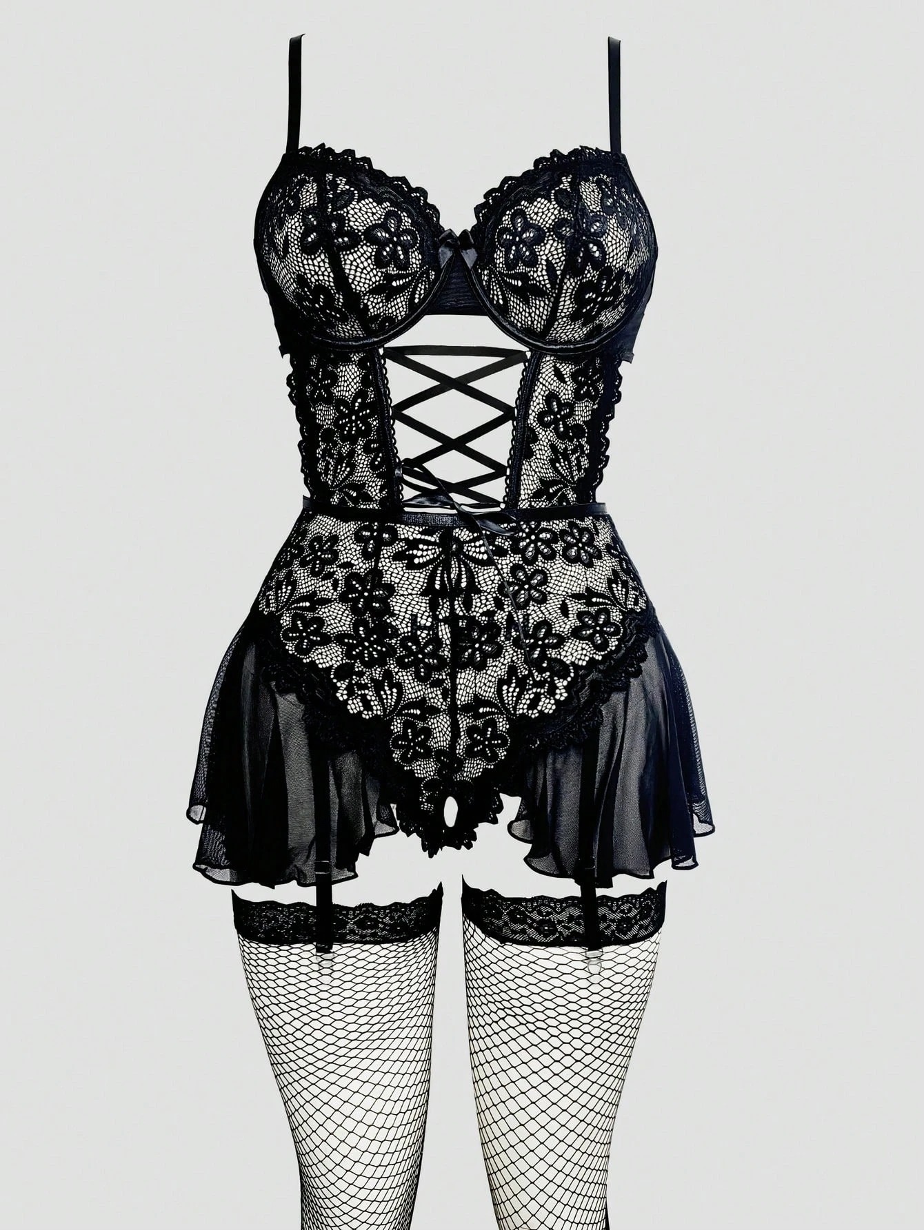 Siyah Body Seksi Jartiyer Takım Feel Lady F-239 - Siyah