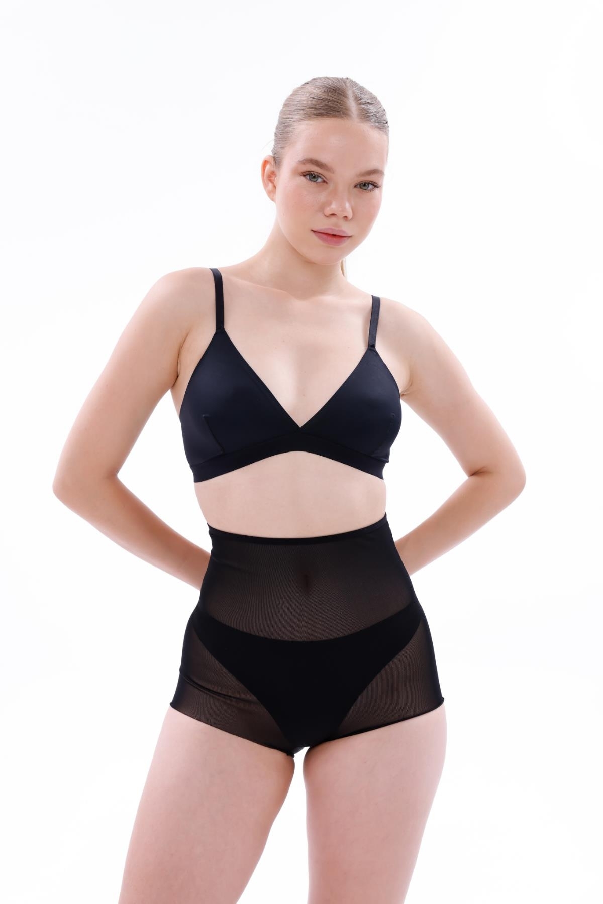 Lazer Tül Yüksek Bel Slip Korse Emay 2706 - Siyah