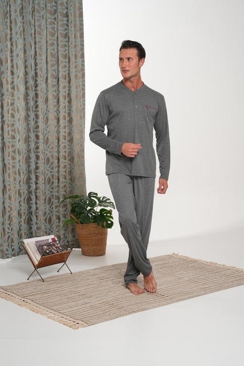 Süprem Patlı Cepli Erkek Pijama Takımı Bone Club 6160 - Füme