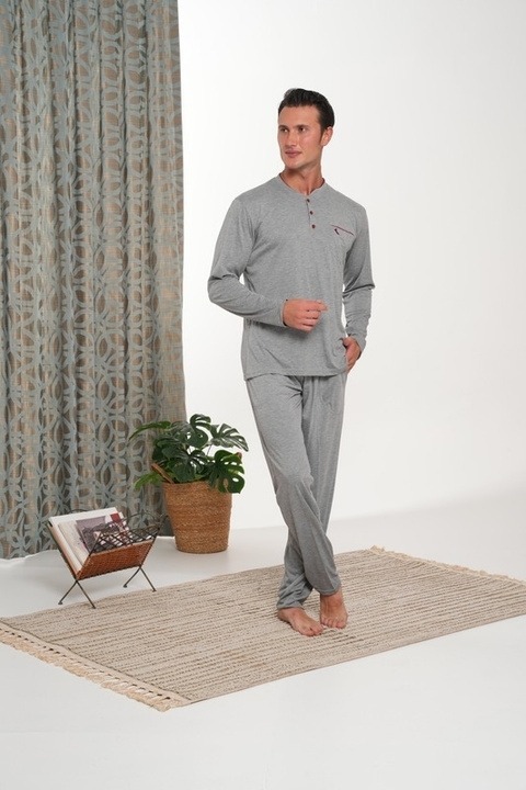Süprem Patlı Cepli Erkek Pijama Takımı Bone Club 6160 - Füme