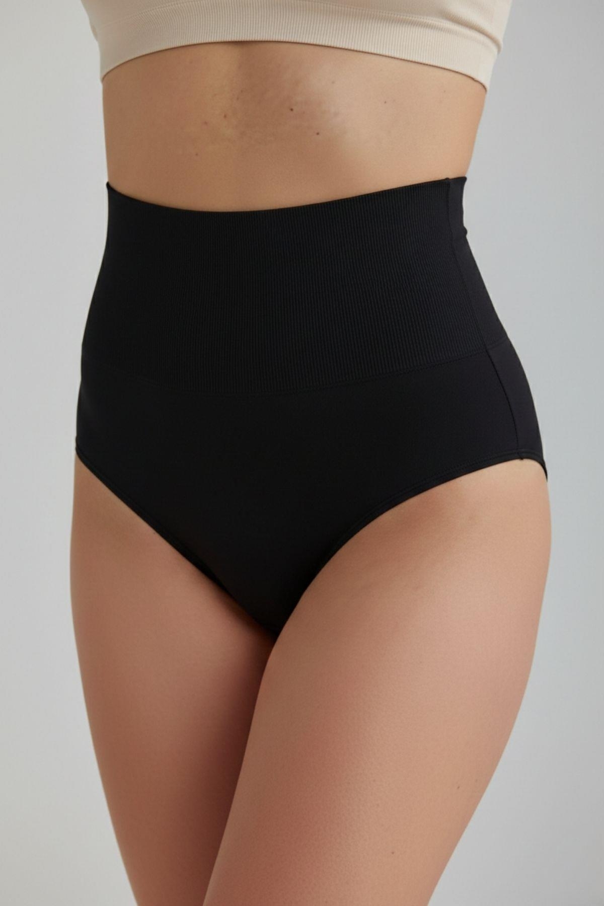 Toparlayıcı Dikişsiz Yüksek Bel Korse Anı 4238 - Siyah