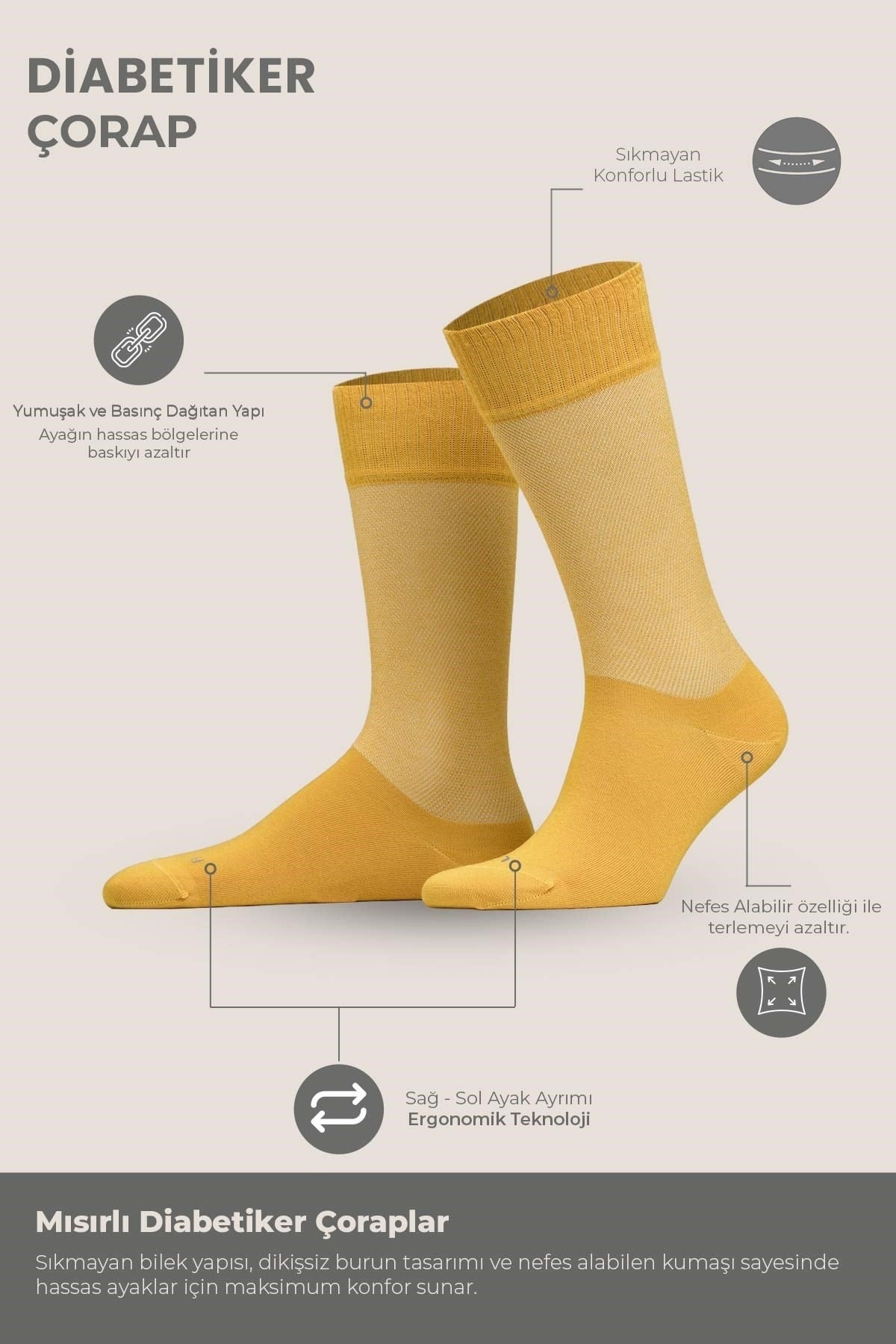 Unisex Diyabetik Bambu Soket Çorap Mısırlı UMDK000021 - Siyah