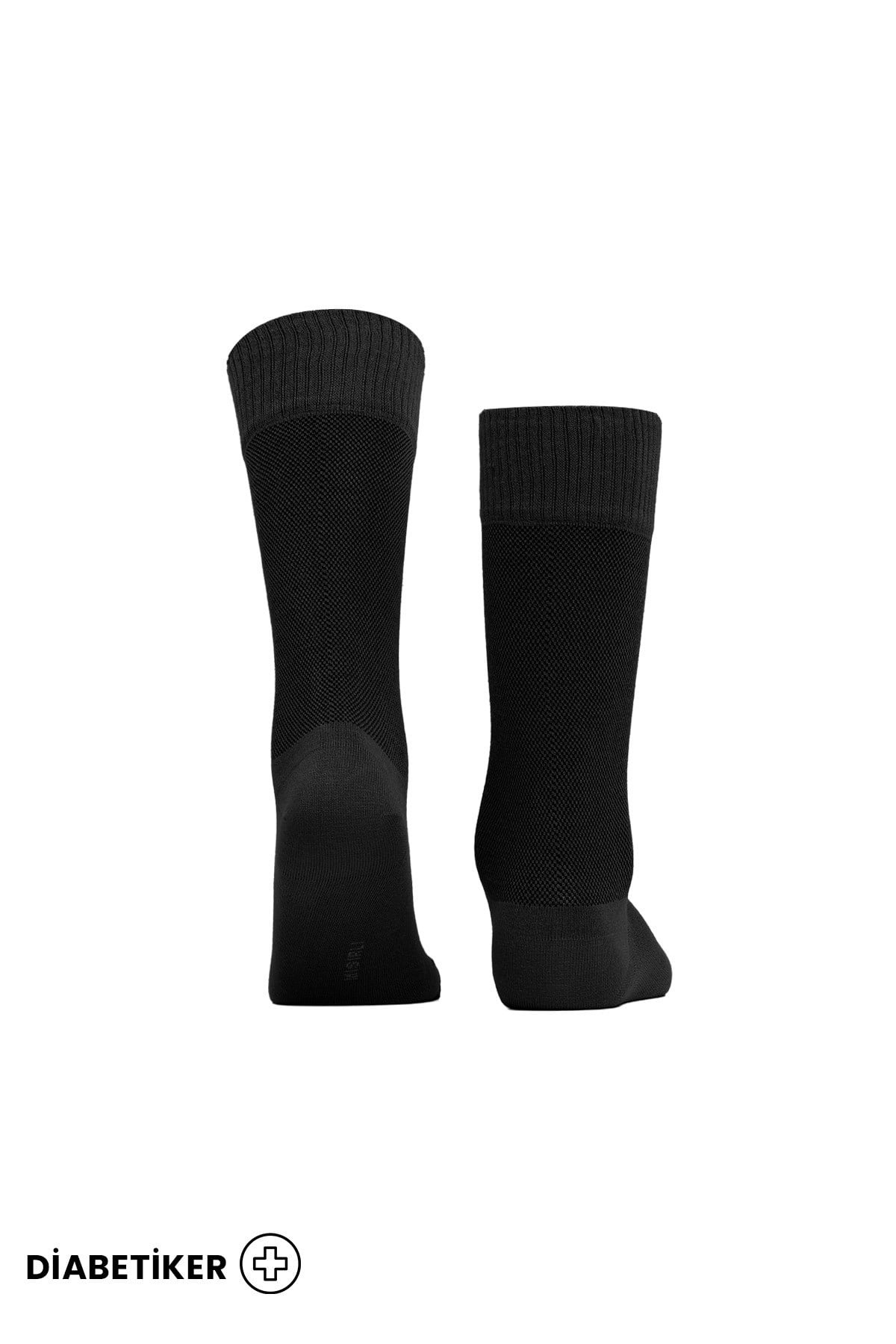 Unisex Diyabetik Bambu Soket Çorap Mısırlı UMDK000021 - Siyah