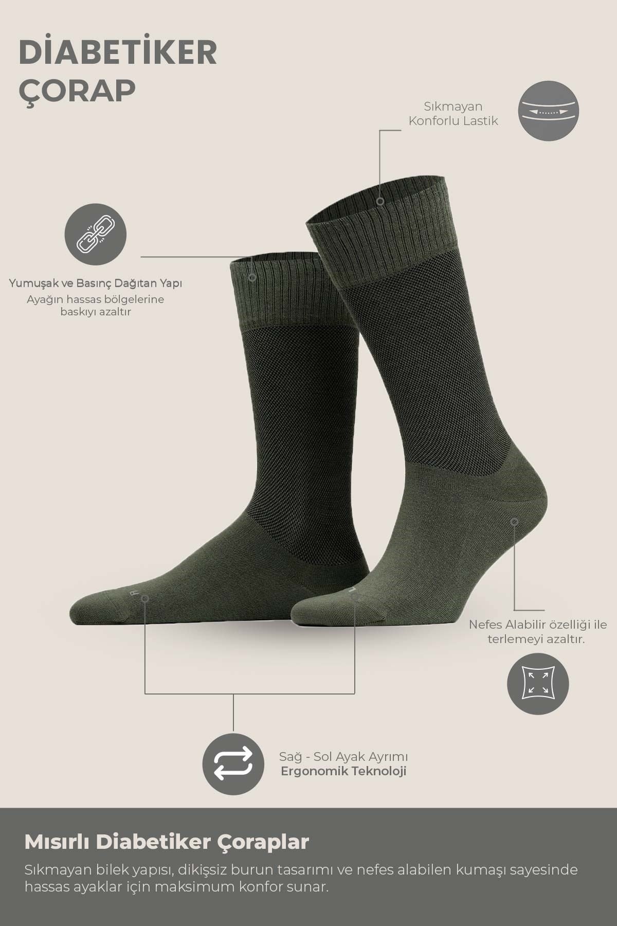 Unisex Diyabetik Bambu Soket Çorap Mısırlı UMDK000021 - Siyah