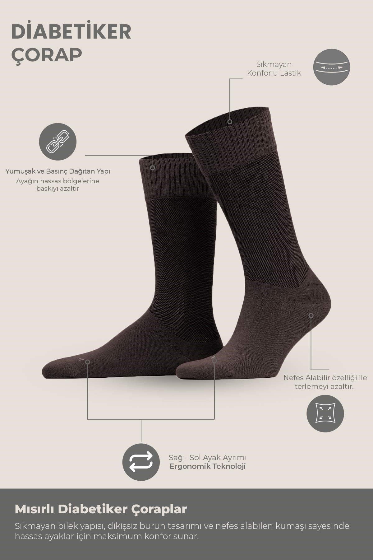 Unisex Diyabetik Bambu Soket Çorap Mısırlı UMDK000021 - Siyah