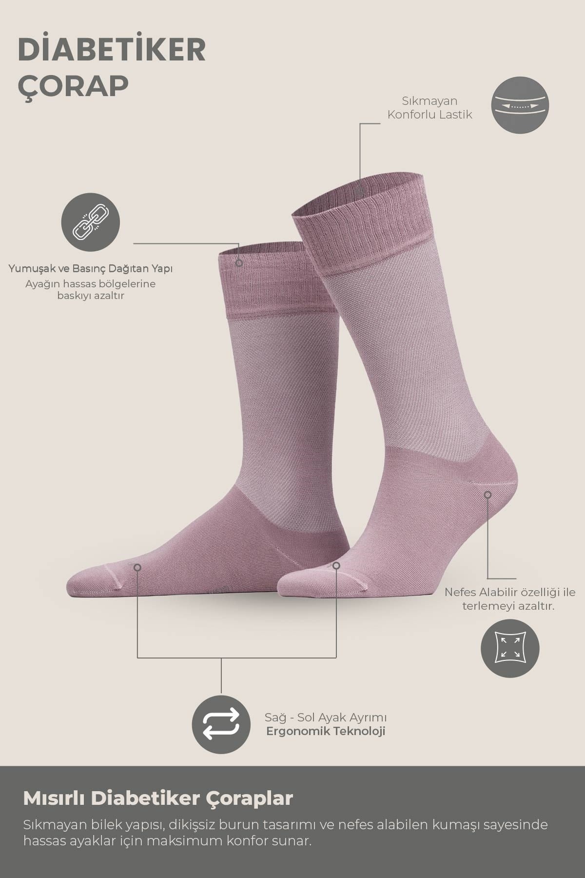 Unisex Diyabetik Bambu Soket Çorap Mısırlı UMDK000021 - Siyah