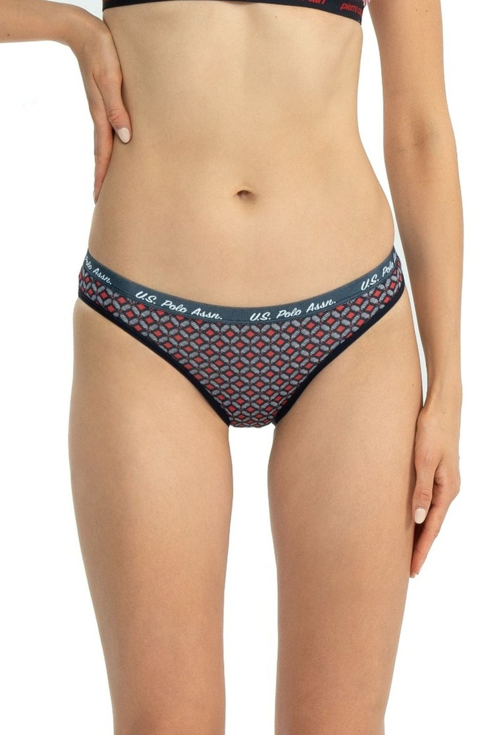 Kadın Kırmızı Lacivert Baskılı Pamuklu 3'lü Slip Külot Us. POLO Assn. 66428 - Görsel