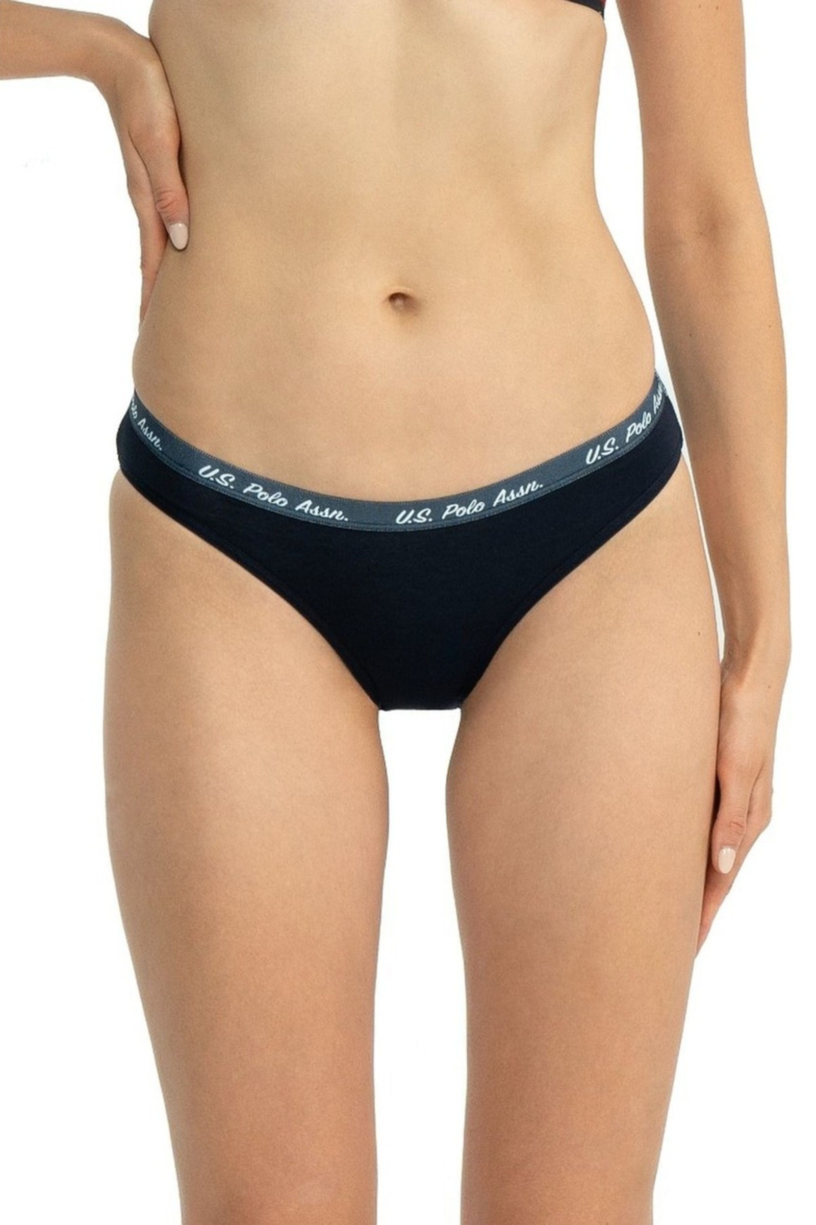 Kadın Kırmızı Lacivert Baskılı Pamuklu 3'lü Slip Külot Us. POLO Assn. 66428 - Görsel