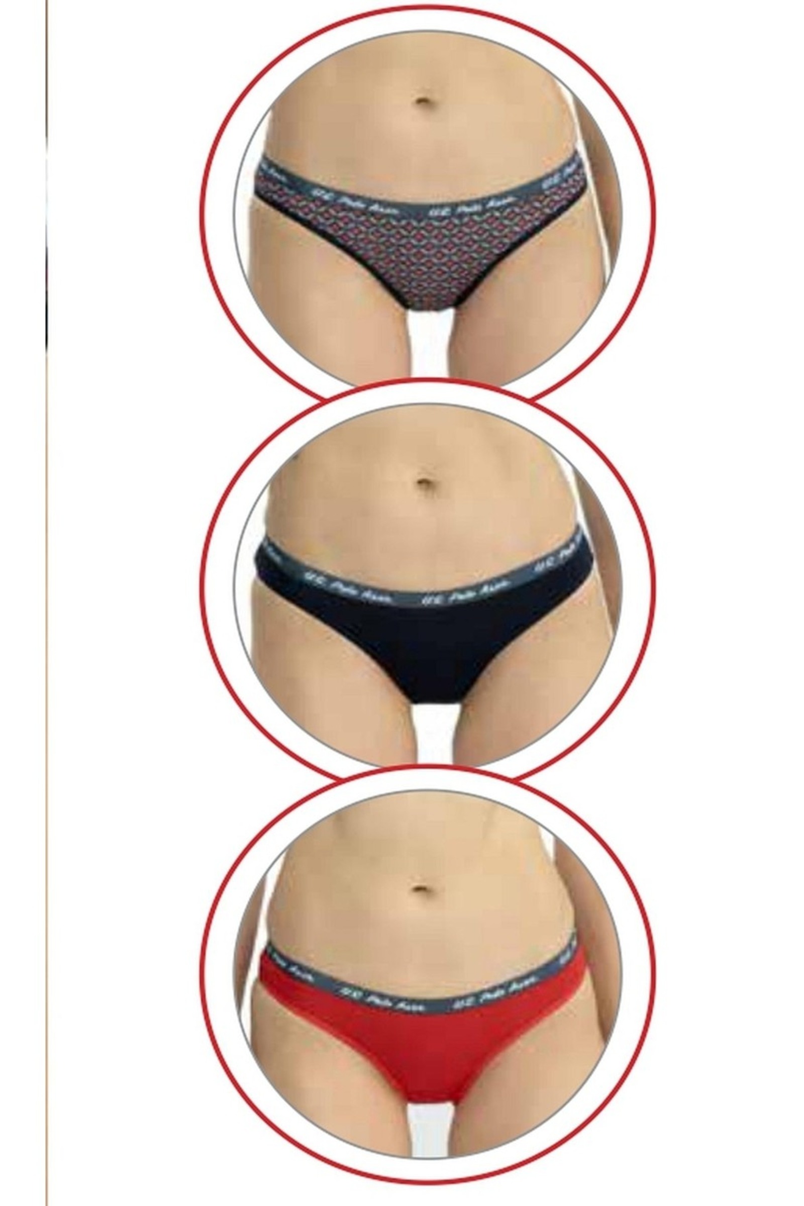 Kadın Kırmızı Lacivert Baskılı Pamuklu 3'lü Slip Külot Us. POLO Assn. 66428 - Görsel